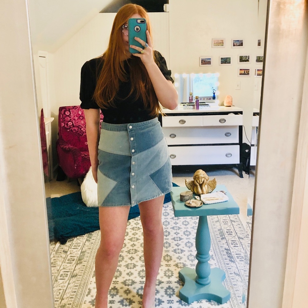 Patchwork denim mini skirt